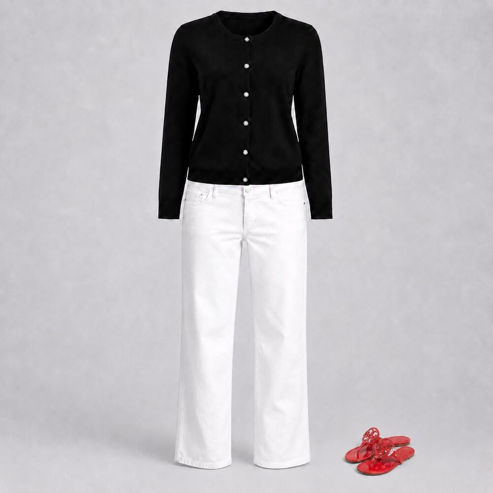 Karl Lagerfeld Paris Black Cardigan Sweater Jeweled Buttons Women’s size Large